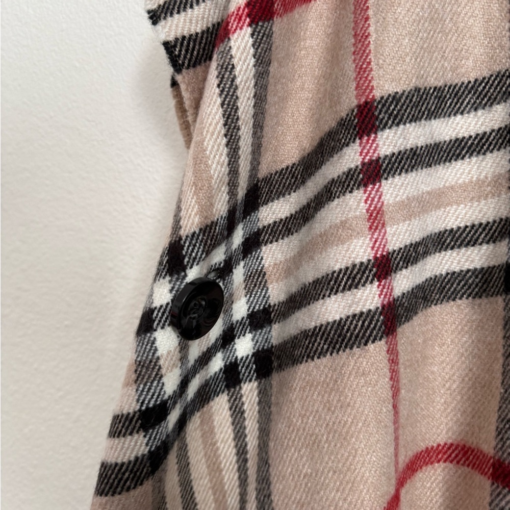 Plaid Beige and Red Cowl Neck Poncho - Picture 4 of 8